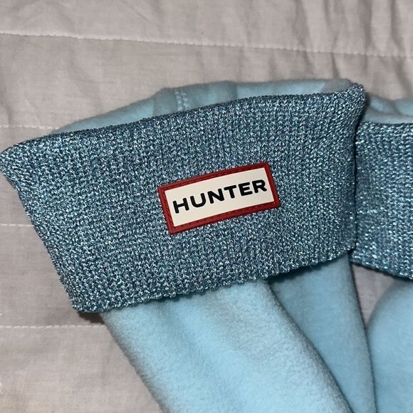 HUNTER XL Teal Sparkling Metallic Knit Fleece Fold-over Boot Lining Socks - Picture 6 of 7